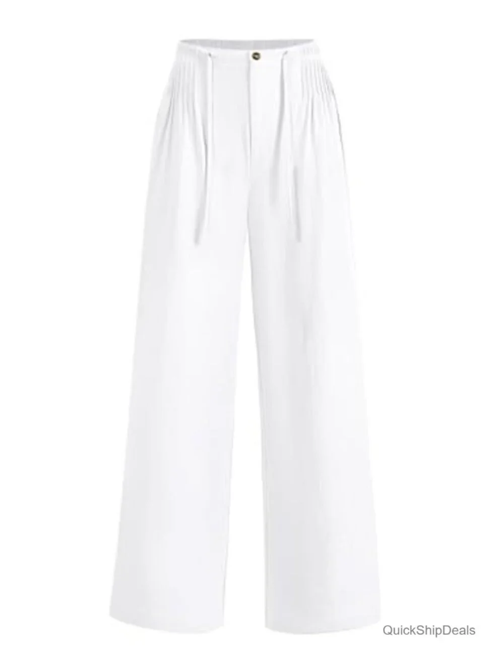 Linen Cotton Pants Wide Leg Drawstring Elastic Waist Casual Trousers with - Picture 1 of 6